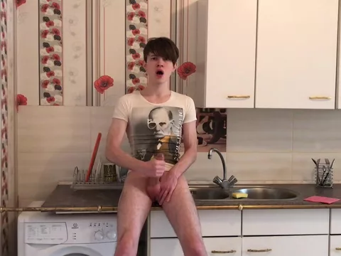 Blue Teenager Convulsive OFF with an increment of Cum HARD in Kitchen